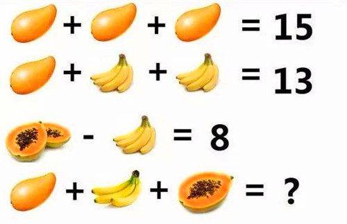 本题看似一道简单的小学数学趣味计算题,分别以芒果,香蕉和哈密瓜三种