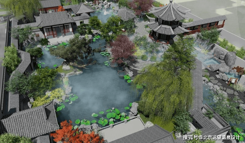 设计围绕江南园林式风格开展,高山流水,竹影婆娑,庭院深深,古朴清幽