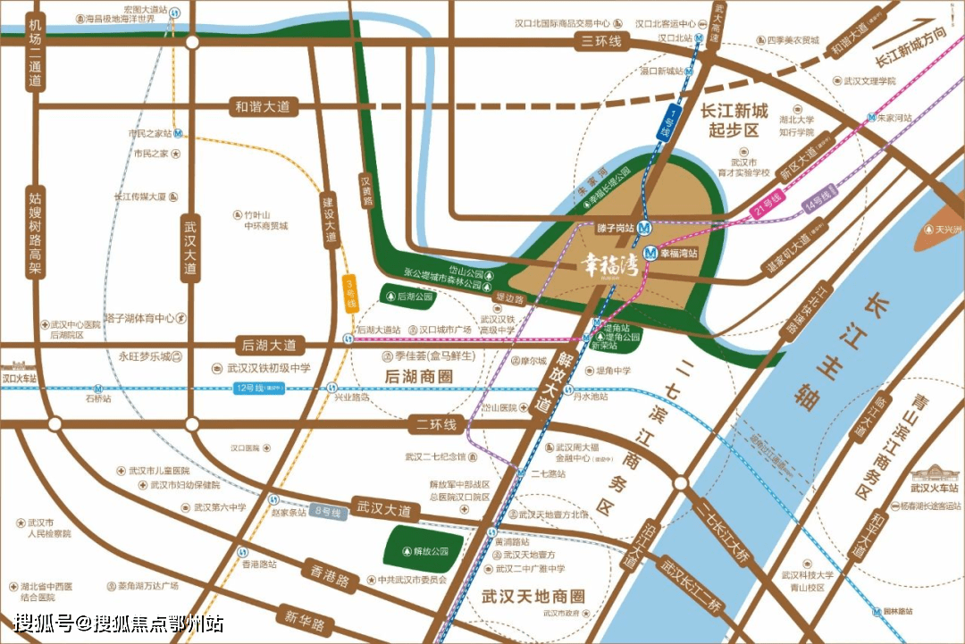 项目地块有3个公交站点,周边有12条直达公交线路连接汉口,可串联武昌