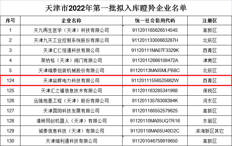 创业绩天津燊辉电力科技有限公司再次荣获2022年天津市第一批瞪羚企业