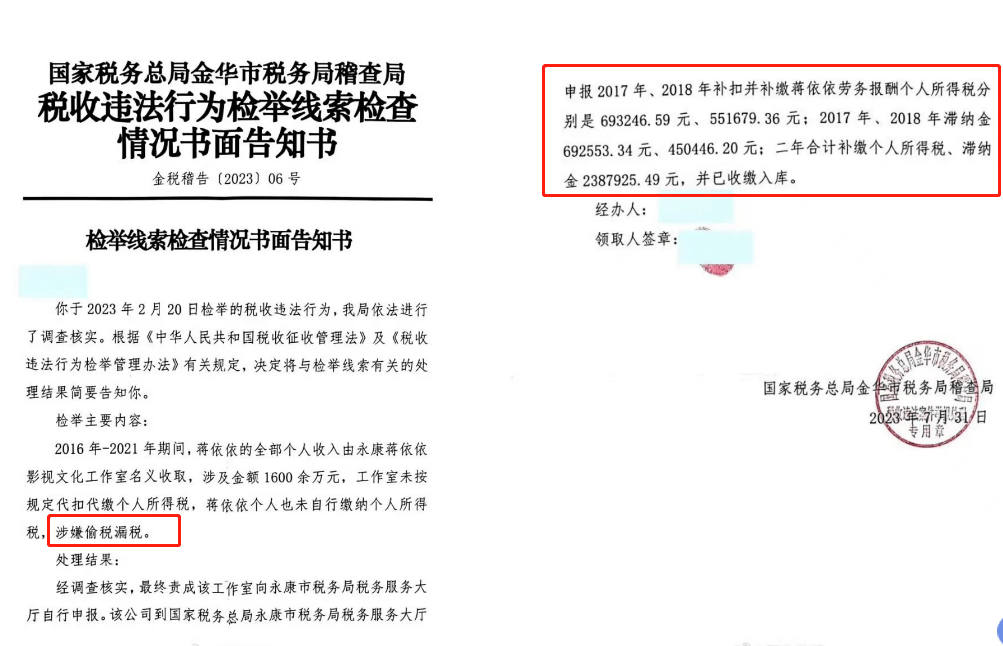 证明它确实存在偷漏税行为，最终对方的工作室自行申报缴纳税款，约238w。
