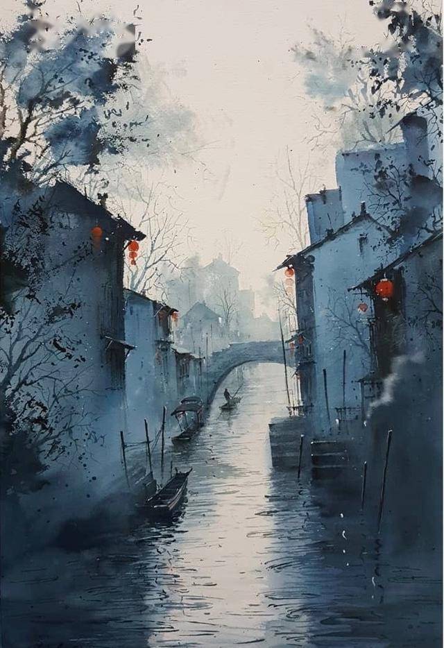 梦入江南剪影,水彩风景画家javid tabatabaei