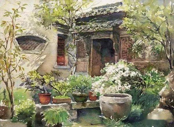 天津美院教授乡村美景水彩画作品欣赏