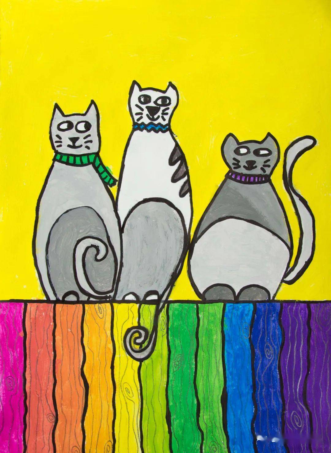 儿童画教程——篱笆上的猫咪