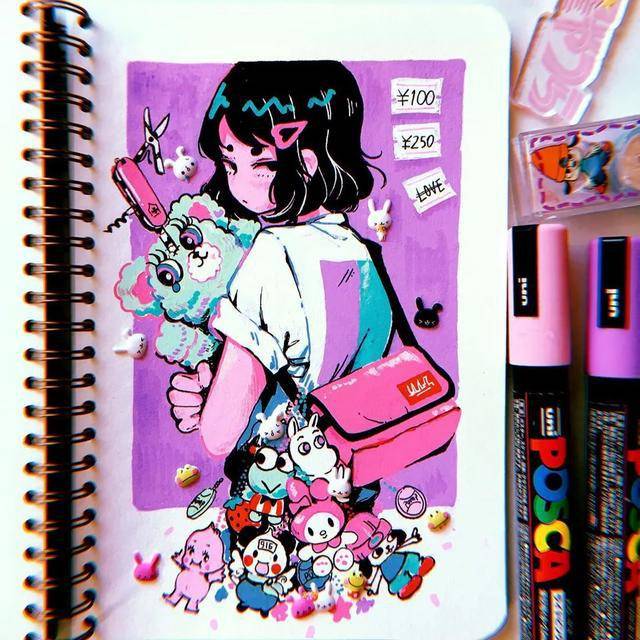 元气少女的插画日常,超适合用马克笔上色,画的太美了