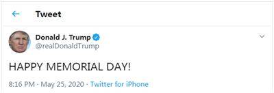 特朗普发推“阵亡将士纪念日快乐”，网友怒了：只有你快乐！_美国