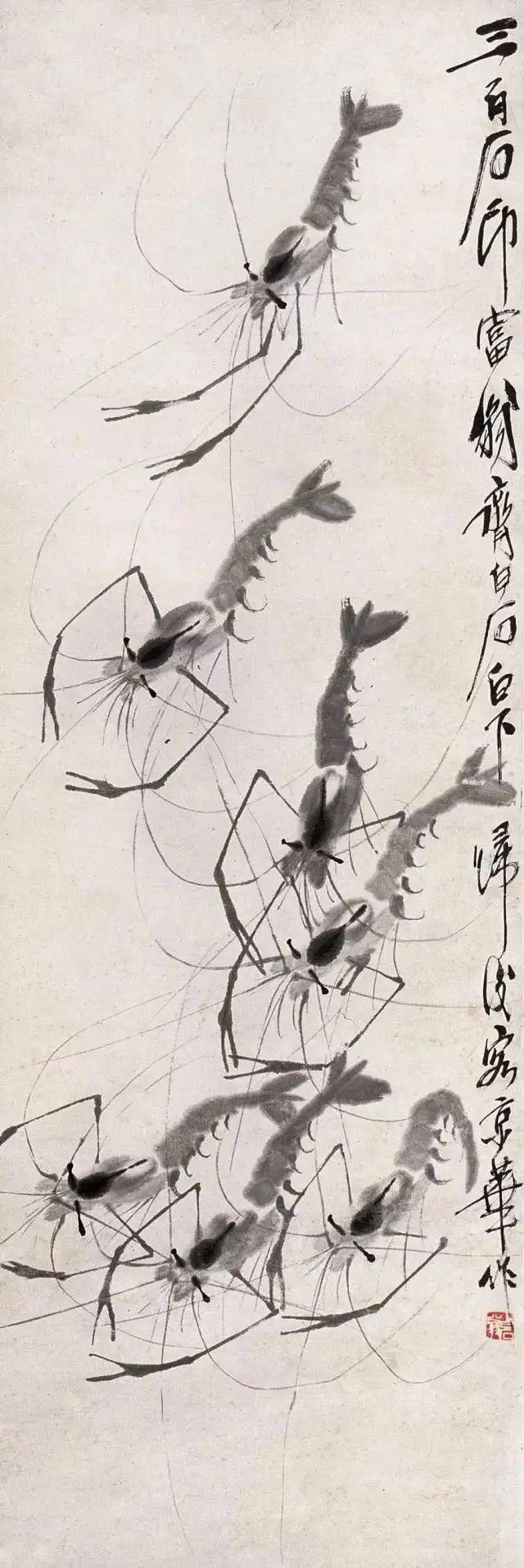 书画欣赏丨齐白石笔下的虾,活灵活现!_张大千