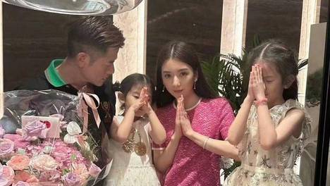 方媛容貌纯天然？郭富城为娇妻庆生，两个女儿颜值引热议