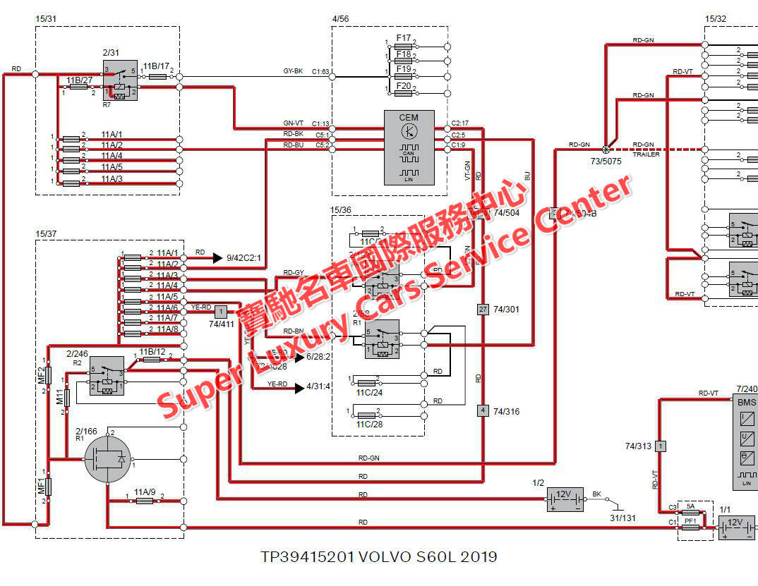 2016-2019年沃尔沃s60/v60/v40/xc60电路图接线图线路