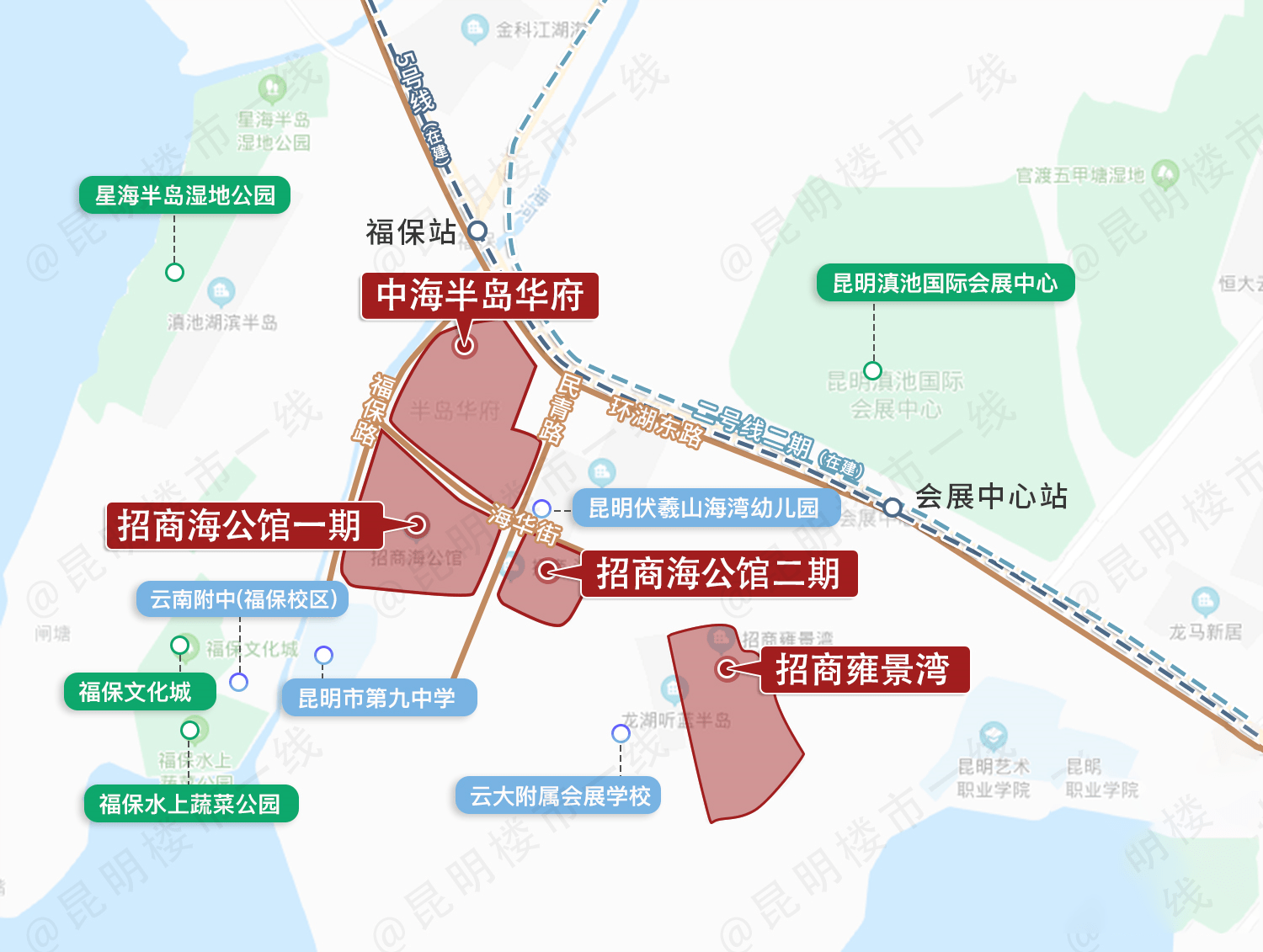 从地图上可以看出,中海半岛华府距离规划中的 地铁5号线福保站最近