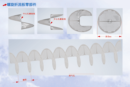 折流板管壳式换热器,包括连续螺旋折流板1,换热管2,折流板固定组件3