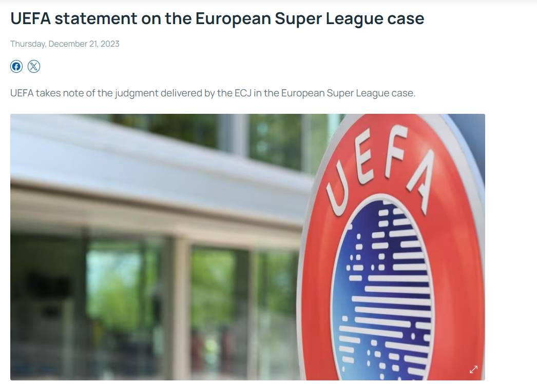 犯法了！欧盟法院判FIFA+UEFA禁止欧超违法 得到多方强势回应