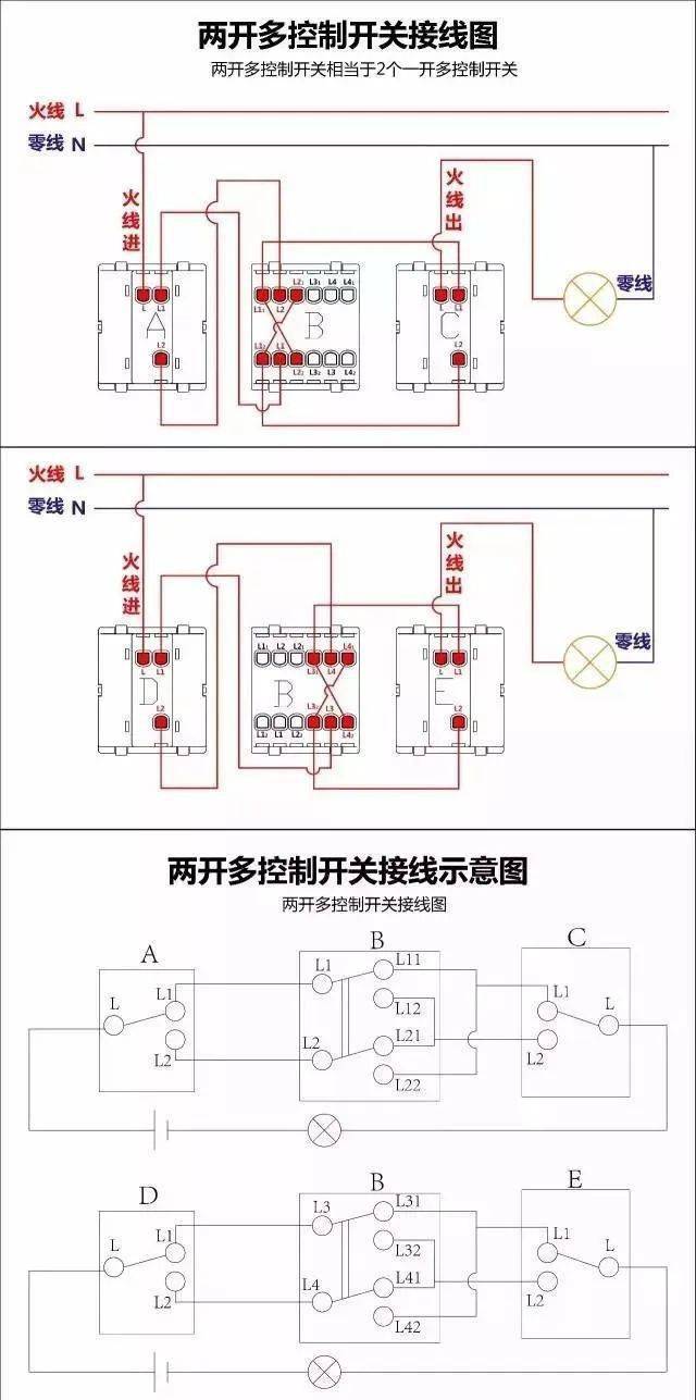 最全开关接线图:单控,双控,三控,四控.