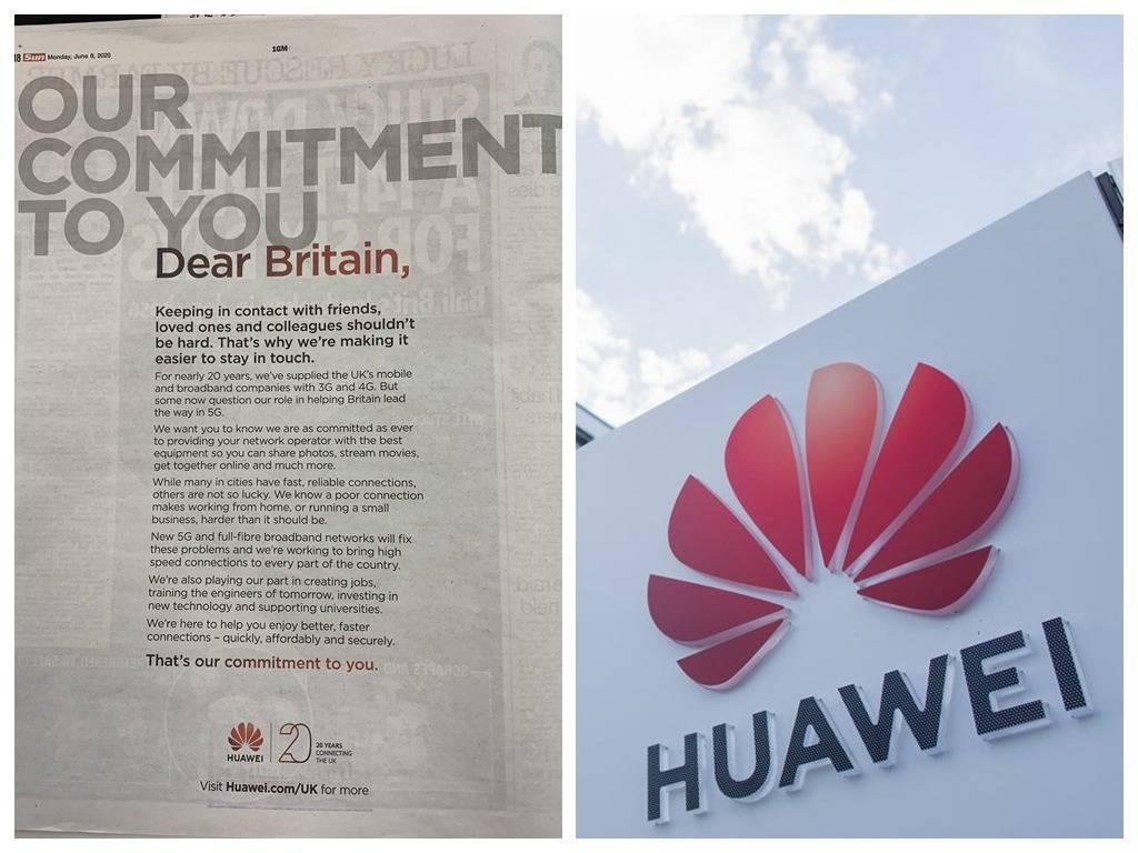 华为于英国多份报章刊全版广吉承诺助英发展5g