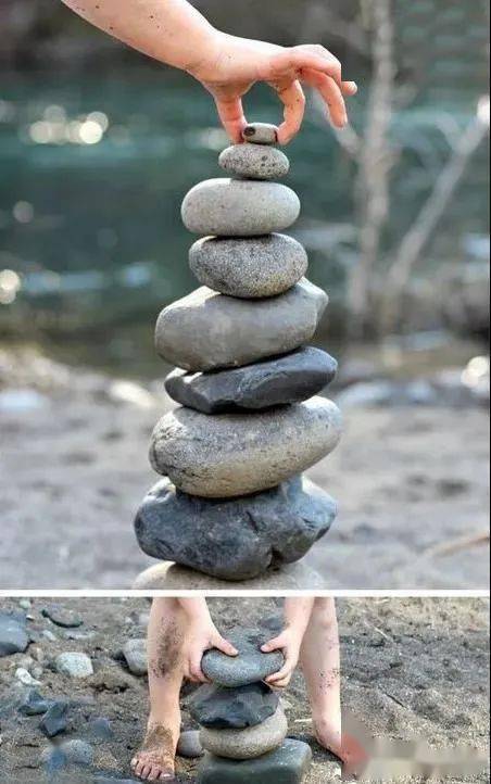 将几块石头摞高高,怎么摆放才能维持平衡且稳定的造型?
