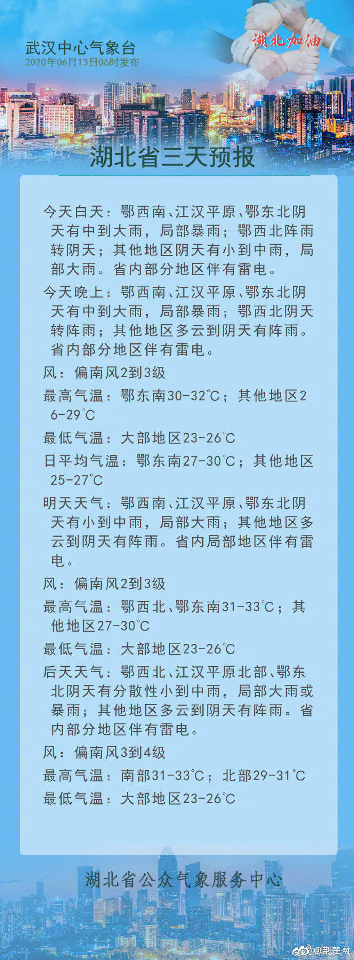 鄂东北|武汉 昨夜处于强降雨中心 今日湖北仍有大雨暴雨