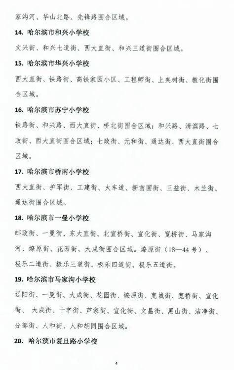 刘树林|哈尔滨市南岗区2020年小学各学校学区招生范围公布