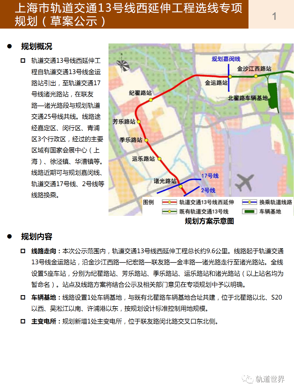 上海市轨道交通13号线西延伸工程选线专项规划(草案公示)