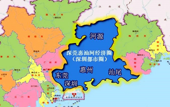 2020年4月28日,深圳都市圈范围正式明确,主要包括 深莞河惠汕五市,"大