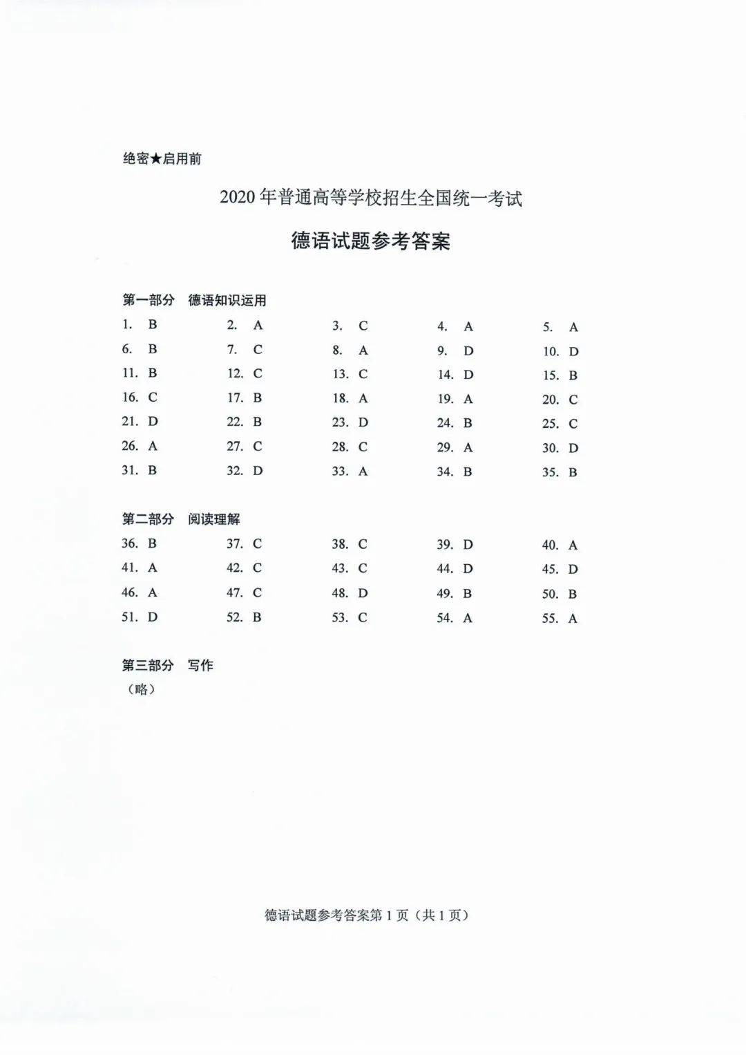 德语|2020山东高考试题和答案来了！！快来估分！
