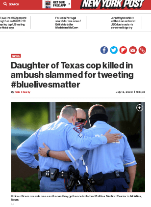 邮报|美国得州警察出警时中枪身亡，女儿悼念父亲：警察的命也是命！