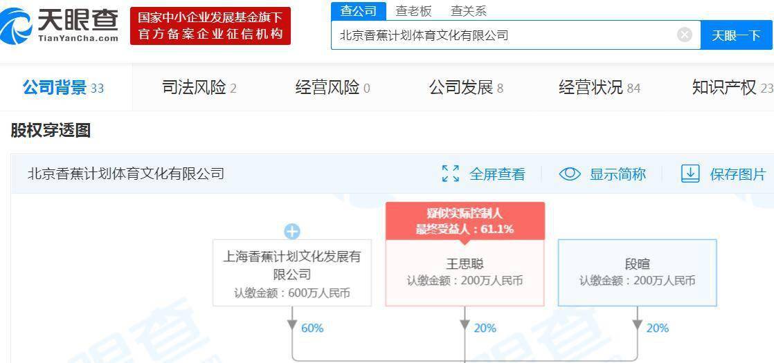 段暄|香蕉体育两股东退出注册资本减少10%，王思聪持股增至20%