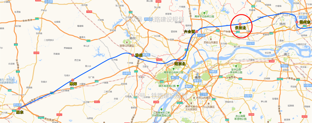 北沿江高铁合肥至扬州段线路走向示意图▼