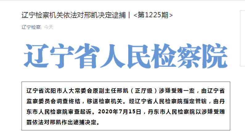 涉嫌受贿罪,沈阳市人大常委会原副主任邢凯被依法决定