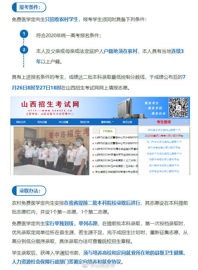定向生|山西省3所高校招320名农村免费医学定向生 需满足这些条件→