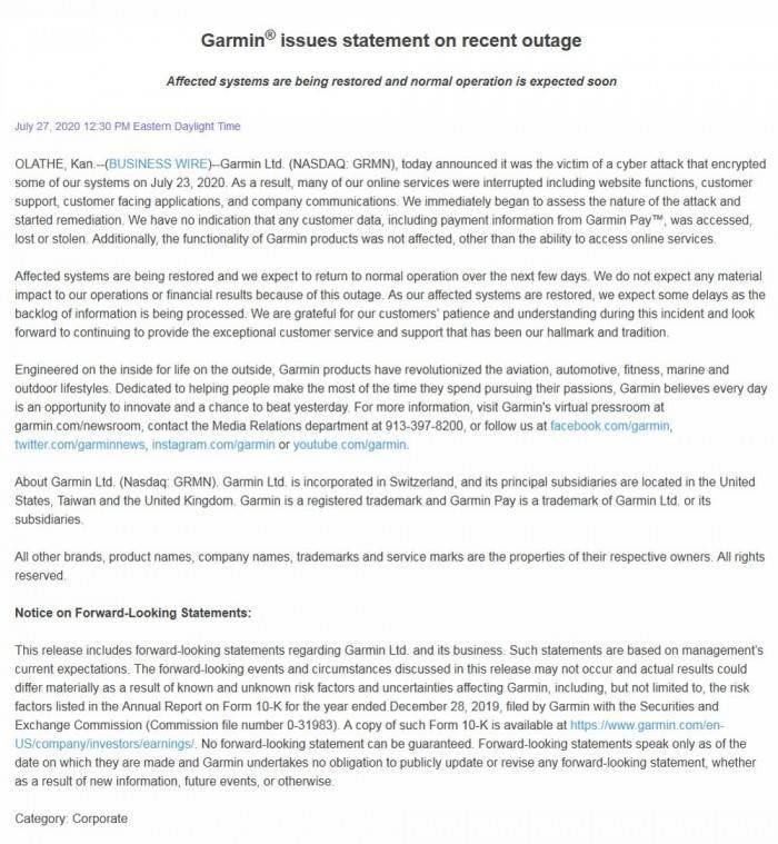 Garmin|Garmin表示相关服务正恢复中 国内Garmin Connect服务可正常使用
