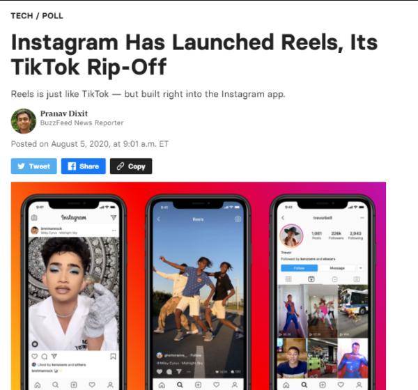 美国媒体惊呼：Facebook这是在赤裸裸地抄袭TikTo