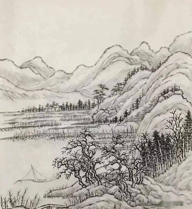 国画教程——写意山水《江干雪意》