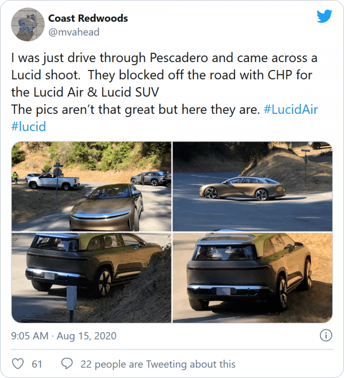 Lucid电动SUV原型车被拍？