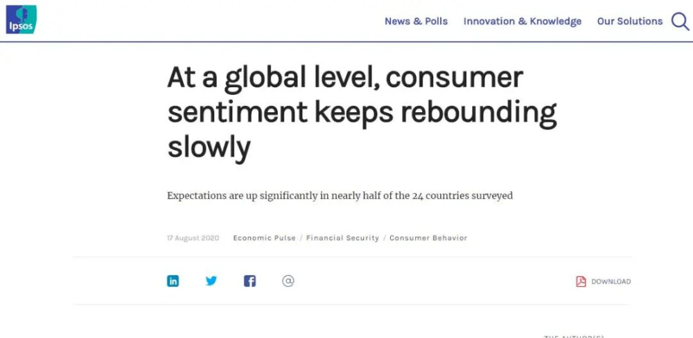 全球|中国消费者信心指数为72.9，排名第一