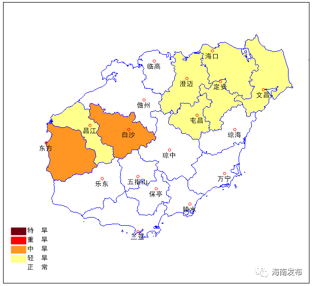 图 2020年8月30日20时海南岛气象干旱等级分布一起来看海南部分市县