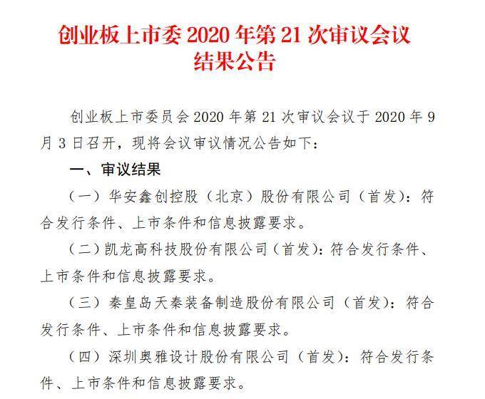 凯龙|四家创业板公司IPO全部过会 天秦装备报告期内分红过亿被问是否合理