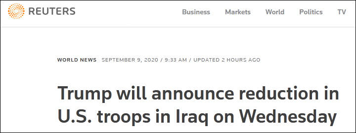 特朗普将宣布进一步削减驻伊美军
