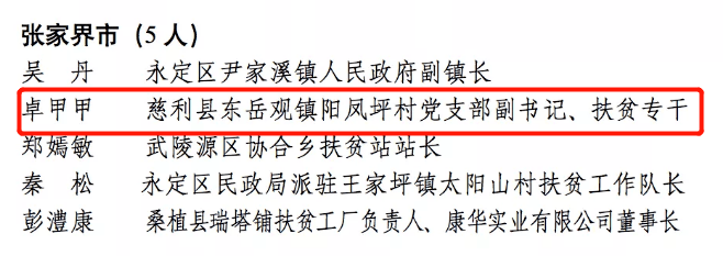 慈利县阳凤坪村书记入选百名最美扶贫人物候选人名单