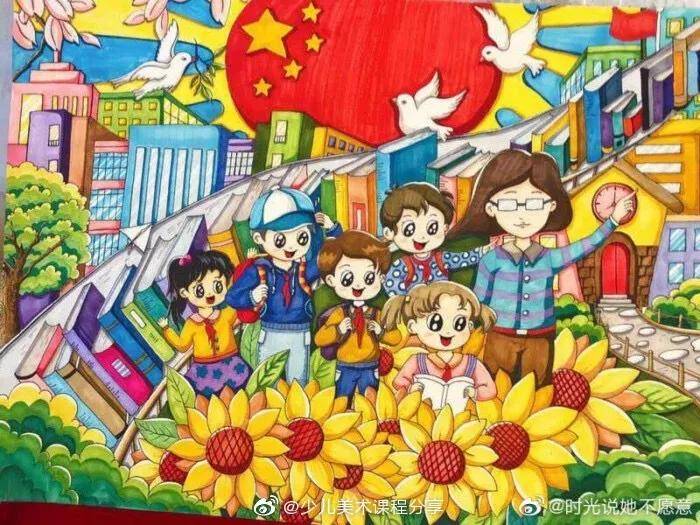 中国地图,万里长城, 国庆节儿童画教程比较复杂 所以在画国庆节儿童画