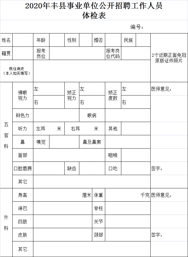 2020年丰县事业单位公开招聘工作人员体检通知