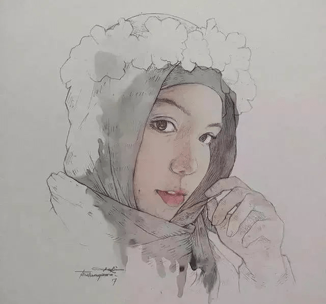 水彩画手绘 |淡彩人物画,吹弹可破的肌肤质感