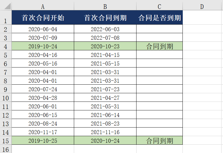 这里需要注意以下几点 日期并不是真正意义上的日期格式 合同到期