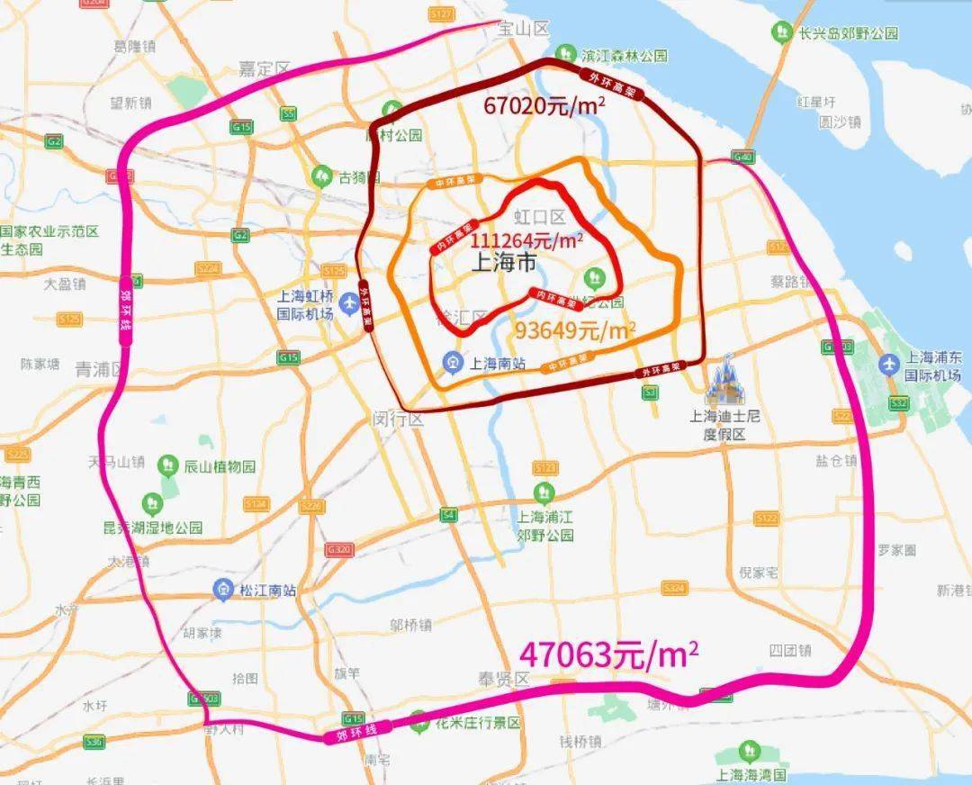上海的房价有多高 看看这几天 中环线均价:93649元/㎡ 外环线均价