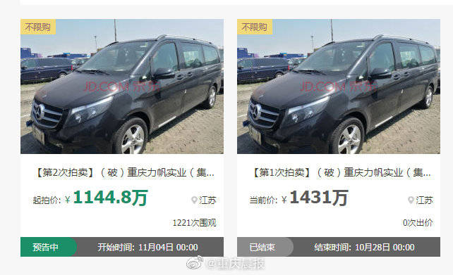 拍卖|力帆破产重整 44台进口奔驰打8折再拍卖