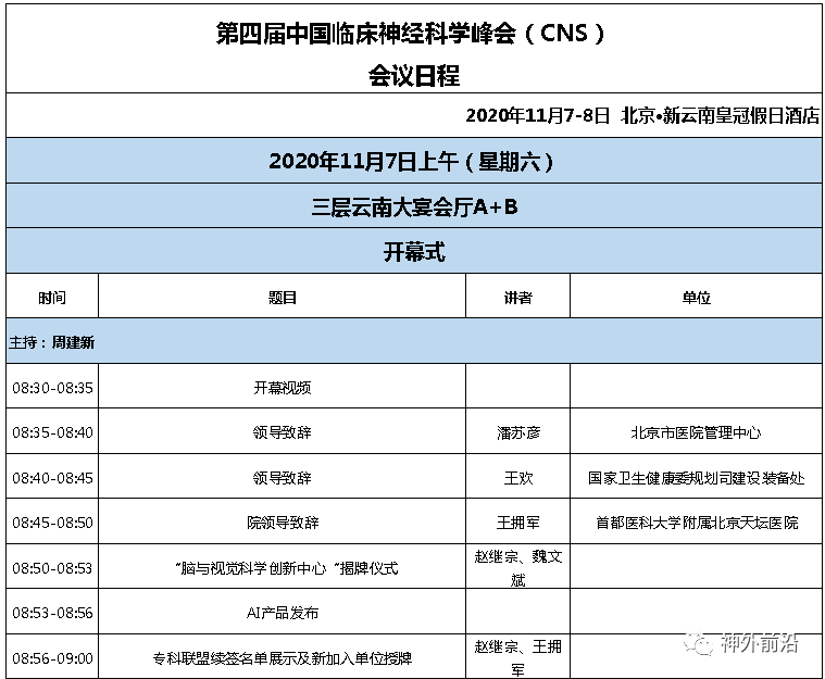 临床|8:30直播 | 第四届中国临床神经科学峰会 - 11月7-8日 北京