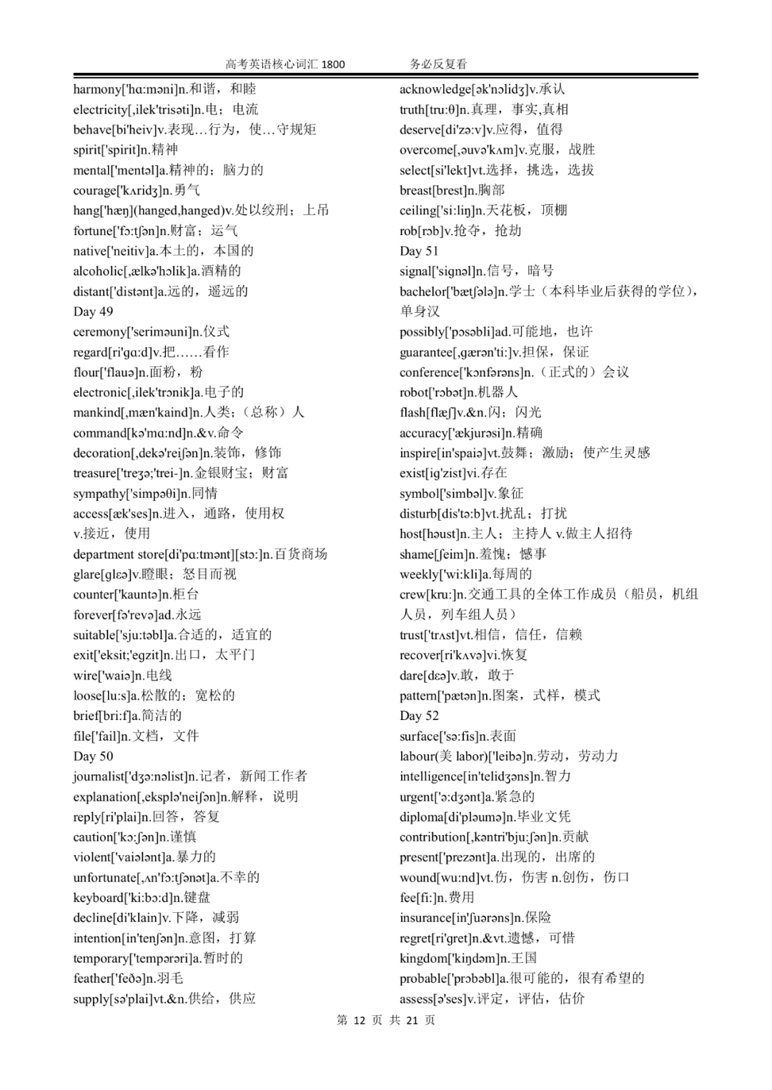 侵权|建议收藏！高中英语 / 衡水中学高考前90天必背的1800个英语核心词汇