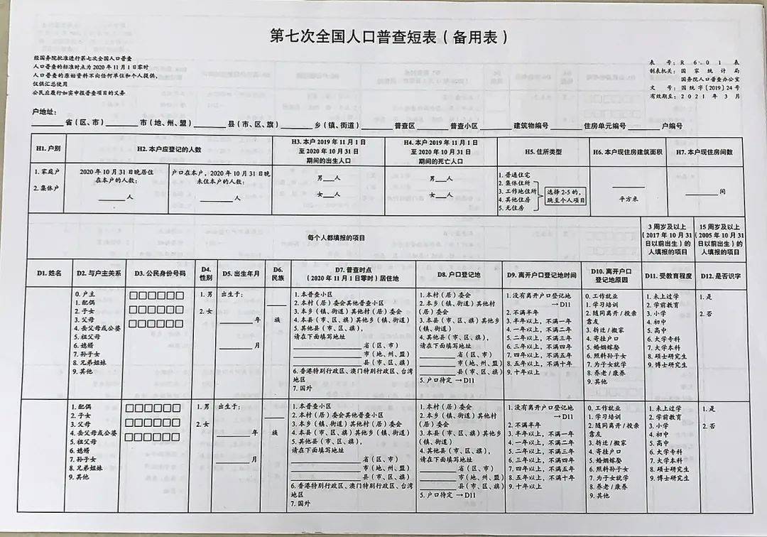 第七次人口普查查表有_第七次人口普查长表(3)