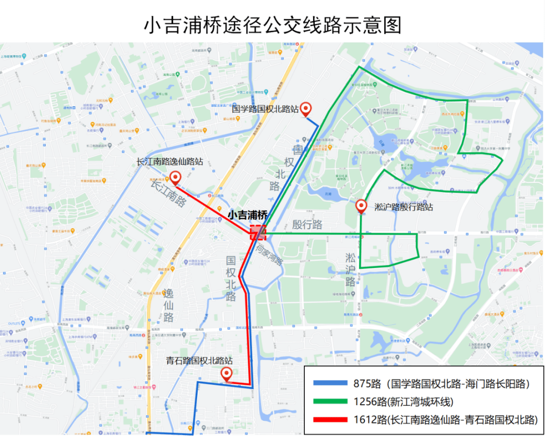 途径小吉浦桥的公交线路示意图