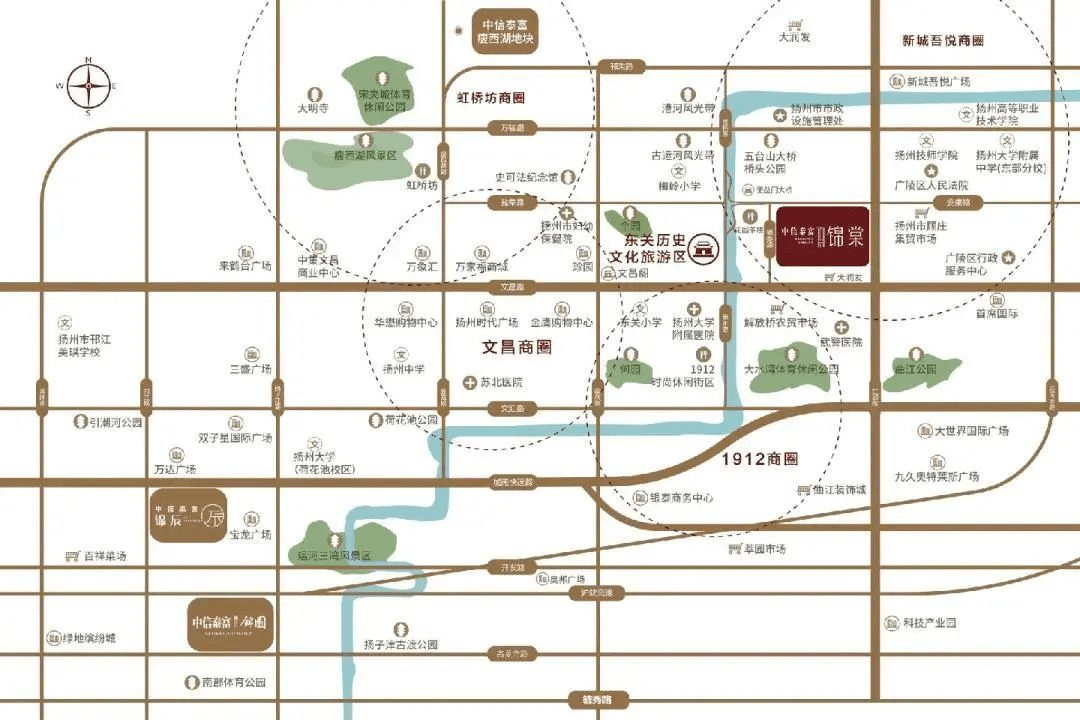 老城里有扬州最早崛起的文昌商圈,文昌阁金鹰,时代广场,万家福三足