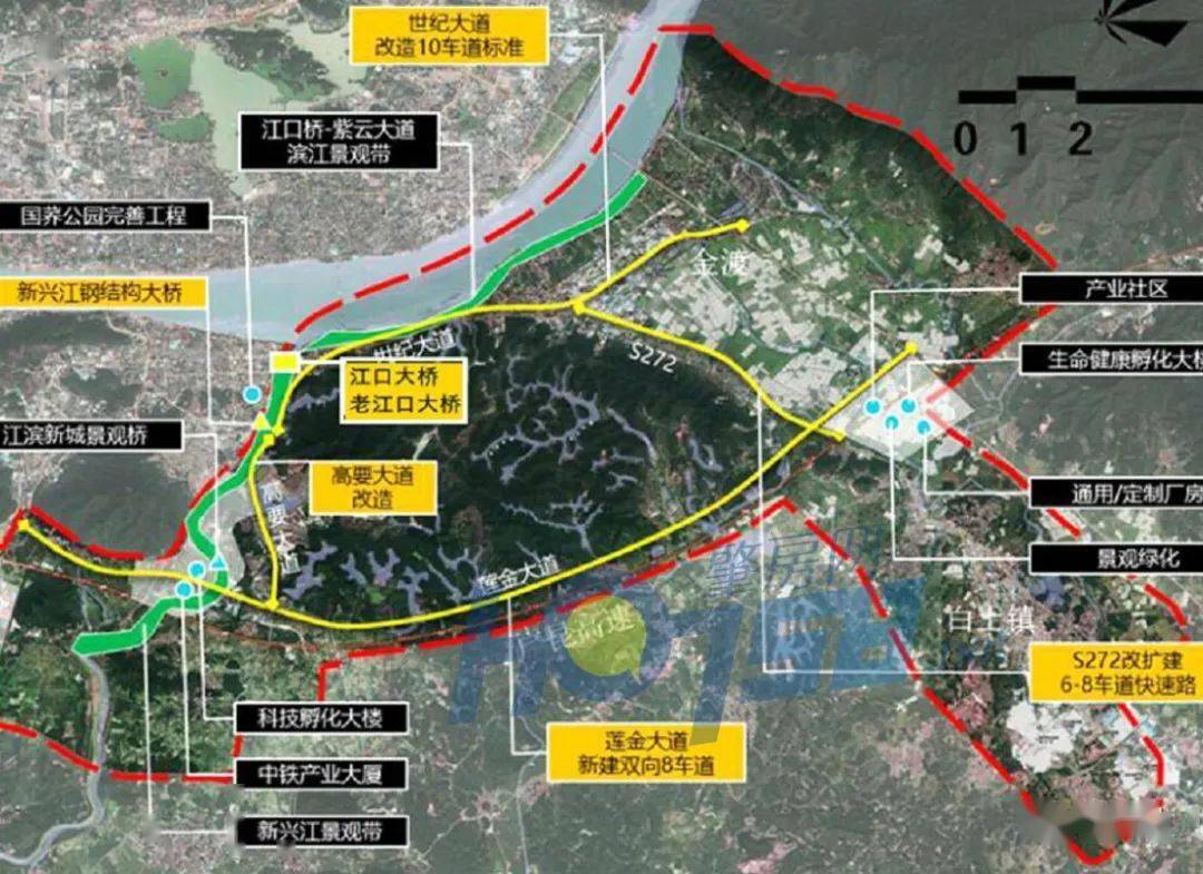 从组建环城路网可以看到,肇庆南部的南岸城区,江滨新城,紫云新城和马